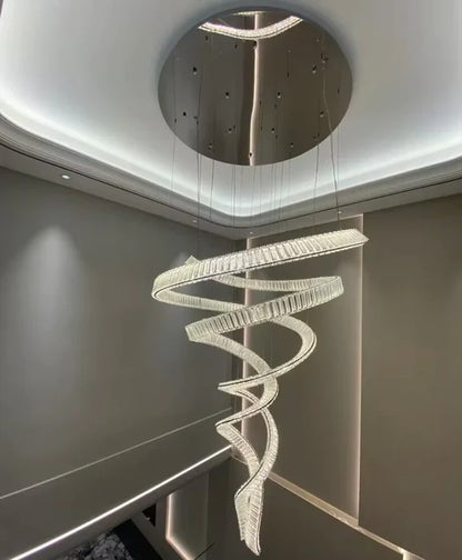 Designer Foyer Living Room Ceiling Light Fixture Stylish Spiral Crystal Chandelier for High-ceiling