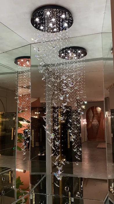 Northern European Style K9 Crystal Floating Butterfly Chandelier for High-ceiling