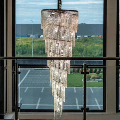 Elegant Long Spiral Tassel  Crystal Chandelier For Living Room Foyer Staircase