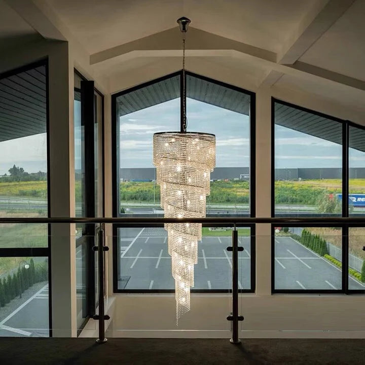 Elegant Long Spiral Tassel  Crystal Chandelier For Living Room Foyer Staircase