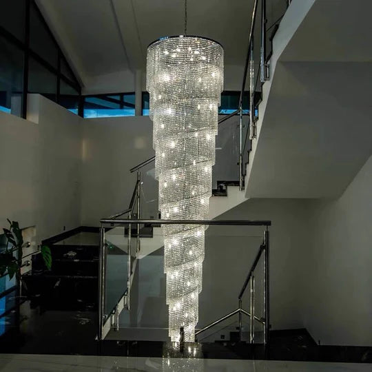 Elegant Long Spiral Tassel  Crystal Chandelier For Living Room Foyer Staircase