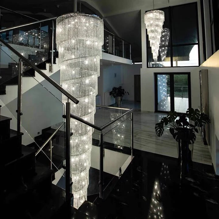 Elegant Long Spiral Tassel  Crystal Chandelier For Living Room Foyer Staircase