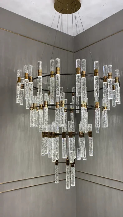 Oversized Modern Luxury 4-tiered Bubble Crystal Icicle Chandelier Designer Light Fixture For High-ceiling Foyer,Hallway,Staircase