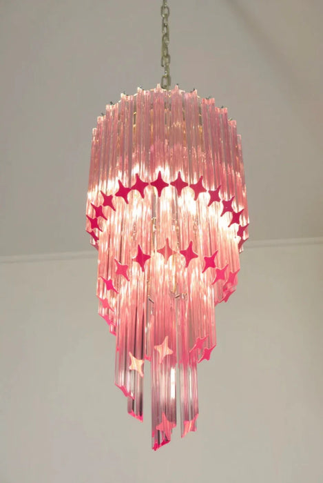 Barbie Pink Italian Creative Compass-star Spiral Crystal Chandelier Modern Romantic Designer Decorative Light Fixture