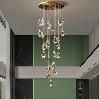 Lustre en pierre à prismes de cristal créatif et moderne pour escalier/hall/loft