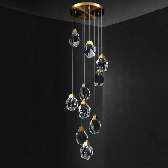 Lustre en pierre à prismes de cristal créatif et moderne pour escalier/hall/loft