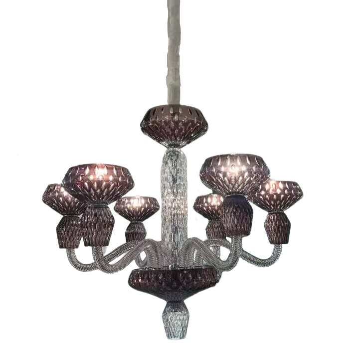 Luxury Hand-engraved Clear/Blue/Prune Crystal Chandelier