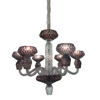 Luxury Hand-engraved Clear/Blue/Prune Crystal Chandelier