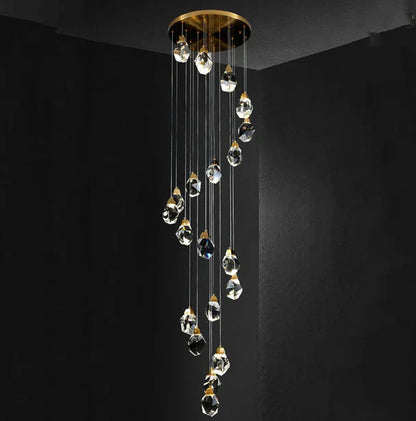 Lustre en pierre à prismes de cristal créatif et moderne pour escalier/hall/loft