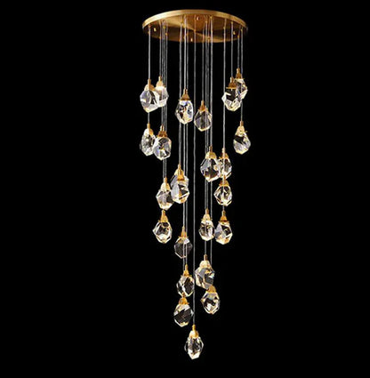 Lustre en pierre à prismes de cristal créatif et moderne pour escalier/hall/loft
