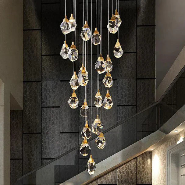 Lustre en pierre à prismes de cristal créatif et moderne pour escalier/hall/loft
