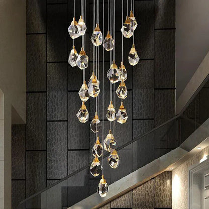 Lustre en pierre à prismes de cristal créatif et moderne pour escalier/hall/loft