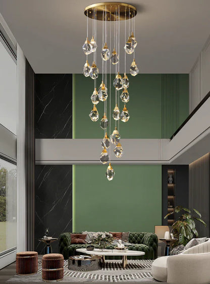Lustre en pierre à prismes de cristal créatif et moderne pour escalier/hall/loft