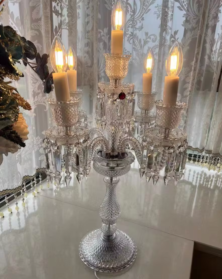 Lampada da tavolo di lusso in cristallo trasparente a 5 luci 