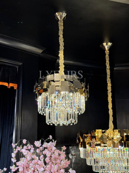 Luxury Gold Quasar Crystal Chandelier for Low Ceilings
