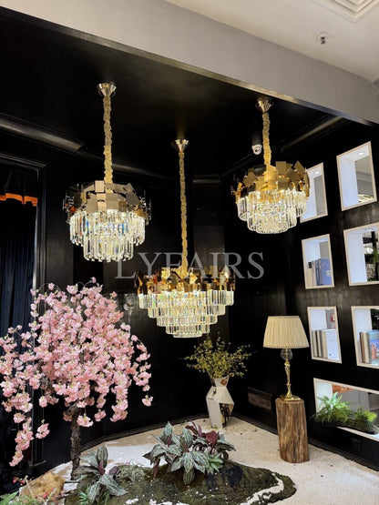 Luxury Gold Quasar Crystal Chandelier for Low Ceilings