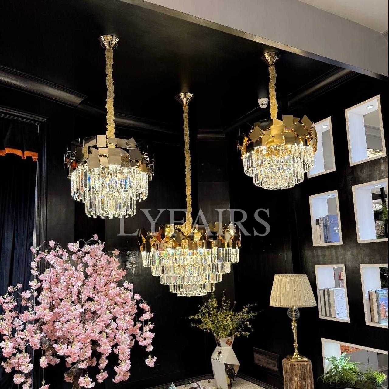 Luxury Gold Quasar Crystal Chandelier for Low Ceilings