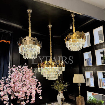 Luxury Gold Quasar Crystal Chandelier for Low Ceilings