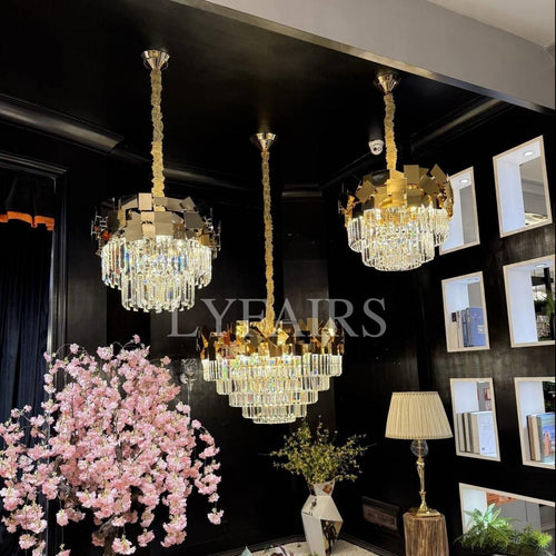 Luxury Gold Quasar Crystal Chandelier for Low Ceilings