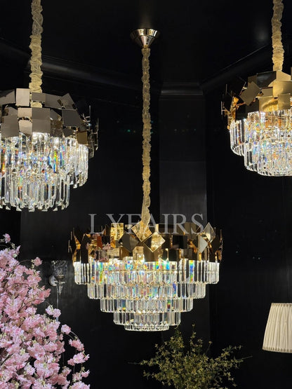 Luxury Gold Quasar Crystal Chandelier for Low Ceilings
