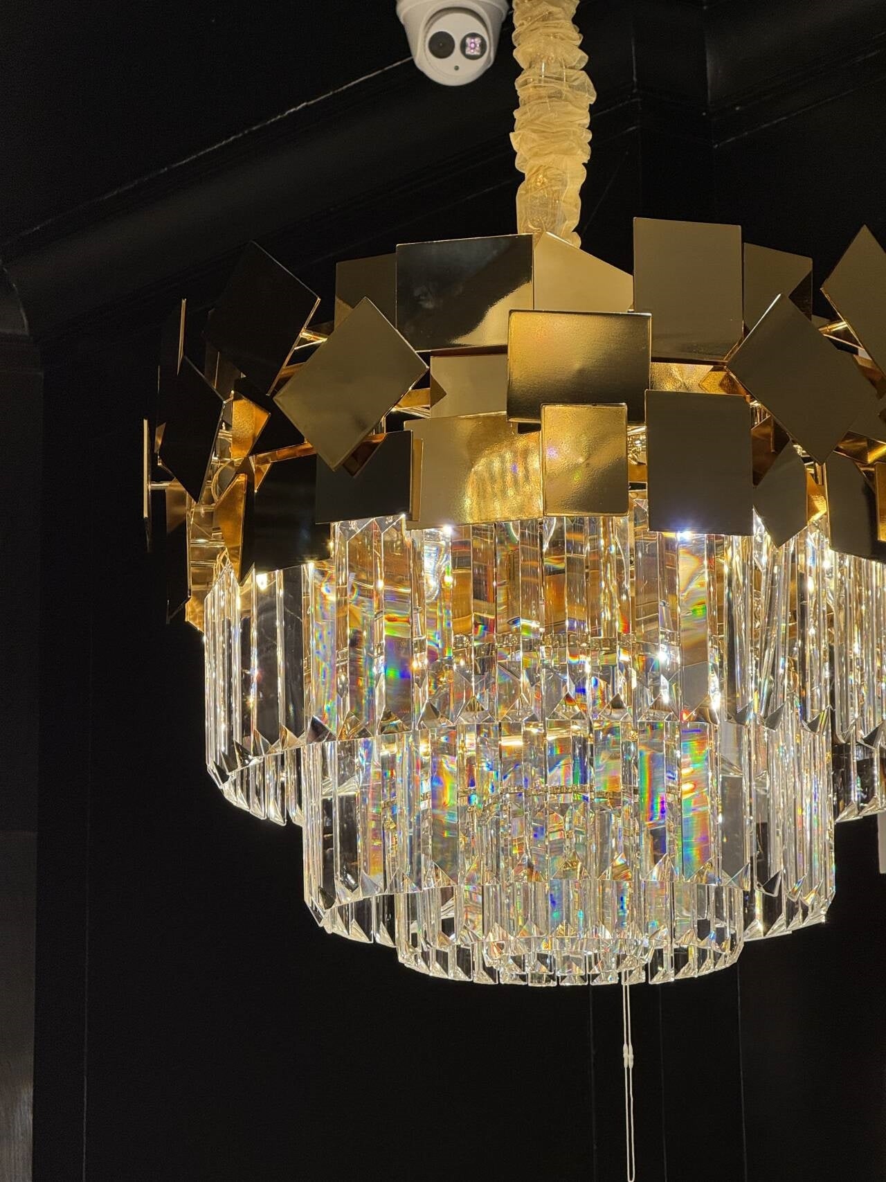 Luxury Gold Quasar Crystal Chandelier for Low Ceilings