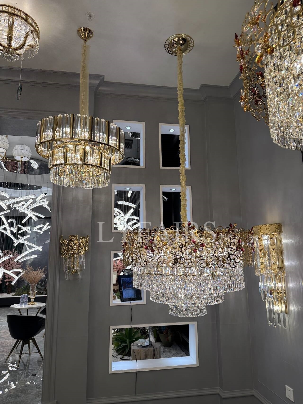 Copper Vineman Crystal Flower Chandelier for Low Ceilings