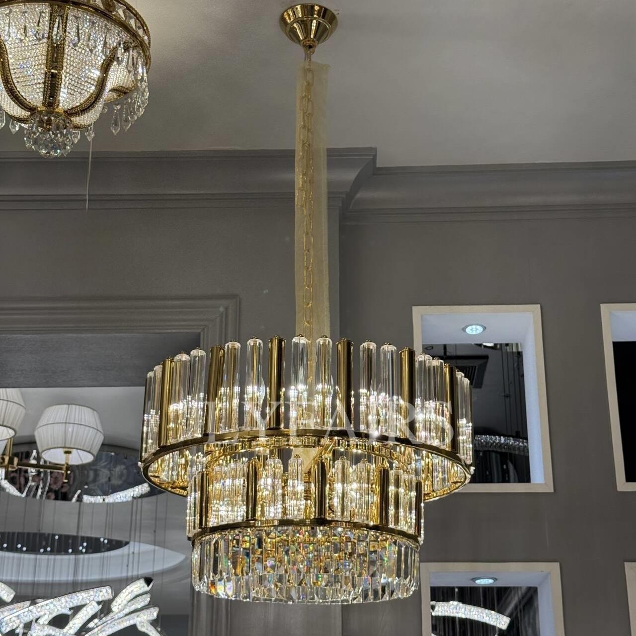 Modern Round 2-Tiered Crystal Chandelier