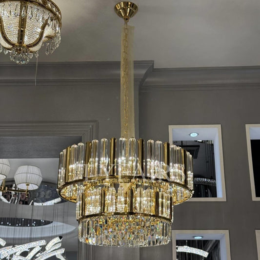 Modern Round 2-Tiered Crystal Chandelier