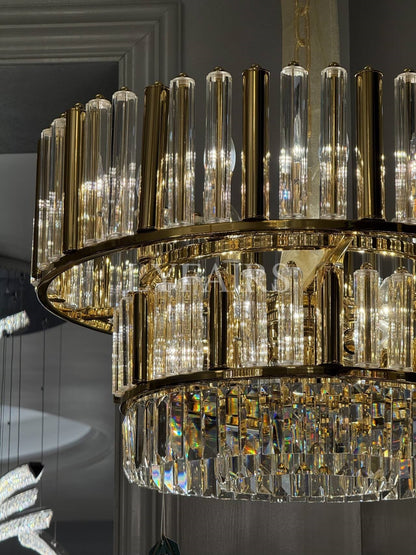 Modern Round 2-Tiered Crystal Chandelier