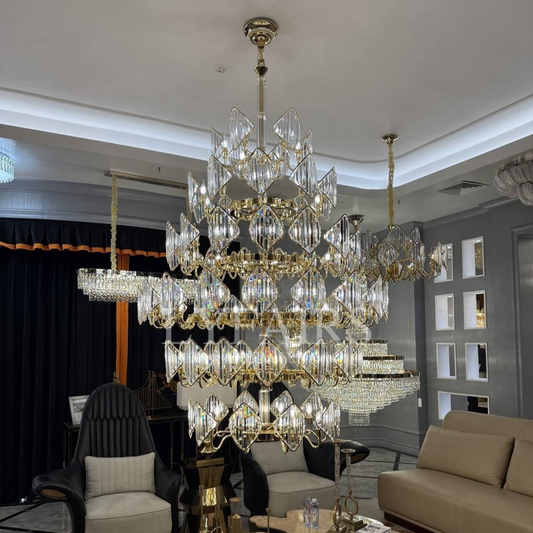 Lustre en cristal rhombique multicouche de luxe