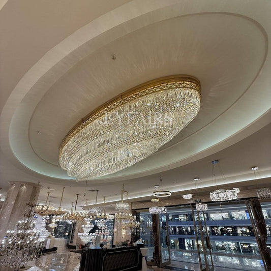 Lustre ovale en cristal encastré Gold Era pour hôtel/restaurant/villa