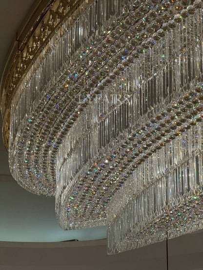 Gold Era Flush Mounted Oval Crystal Chandelier for Hotel/Restaurant/Villa