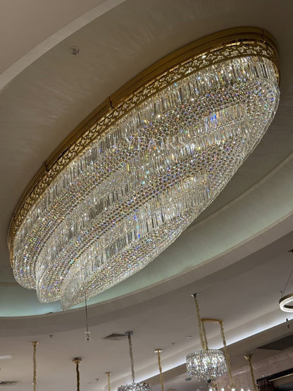 Gold Era Flush Mounted Oval Crystal Chandelier for Hotel/Restaurant/Villa