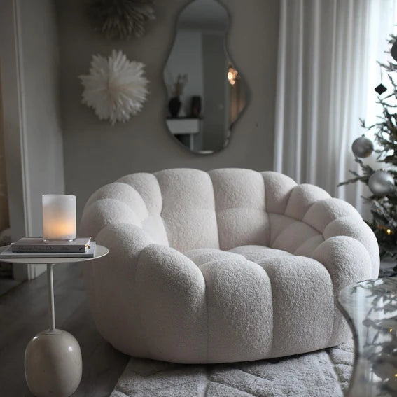 Fleece Pumpkin-shape Sofa Chair in White Color