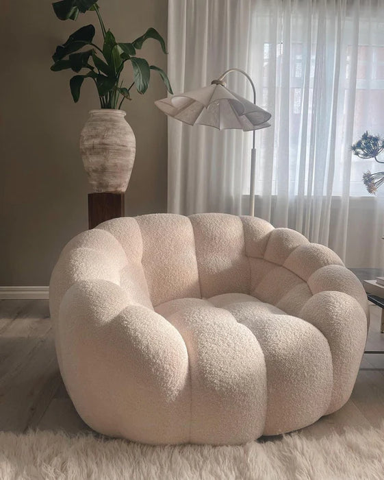Fleece Pumpkin-shape Sofa Chair in White Color