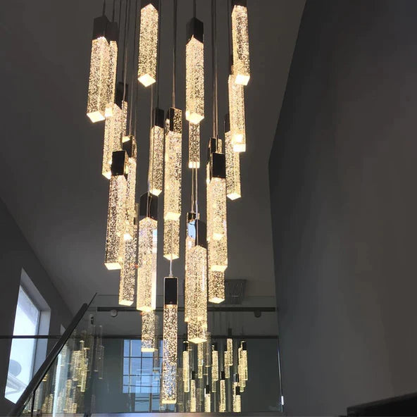Modern Glacier Bubble Crystal Sticks Chandelier in Gold/Chrome/Black Finish for Staircase/Foyer