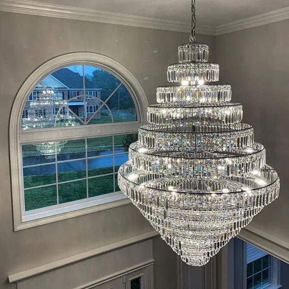 Chrome/ Silver/ Gold Extra Large Chandelier For Foyer Living Room Staircase Crystal Ceiling Lighting Fixture