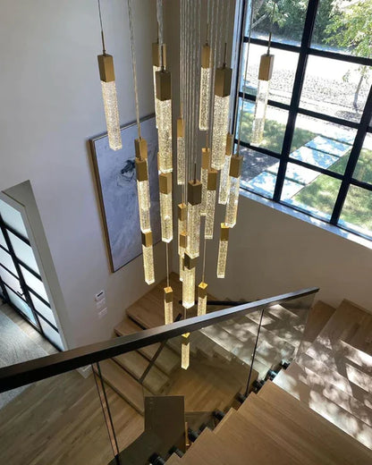 Modern Glacier Bubble Crystal Sticks Chandelier in Gold/Chrome/Black Finish for Staircase/Foyer