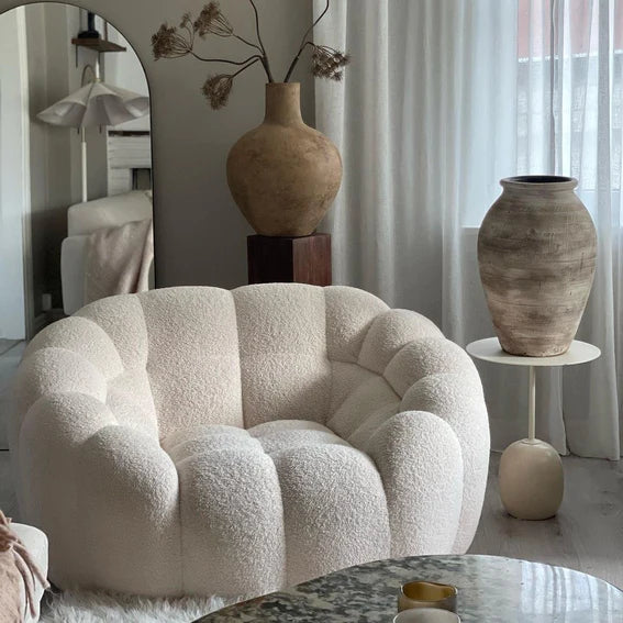 Fleece Pumpkin-shape Sofa Chair in White Color