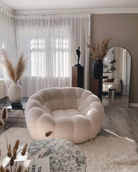 Fleece Pumpkin-shape Sofa Chair in White Color