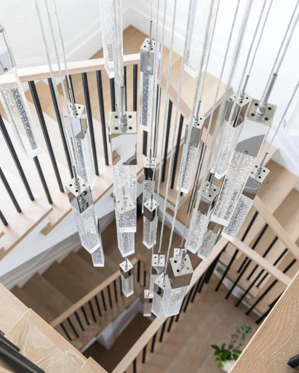 Modern Glacier Bubble Crystal Sticks Chandelier in Gold/Chrome/Black Finish for Staircase/Foyer