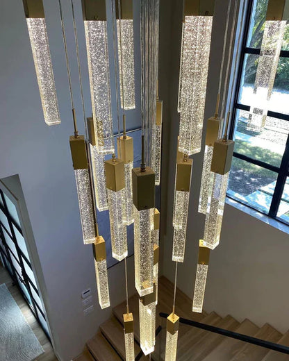 Modern Glacier Bubble Crystal Sticks Chandelier in Gold/Chrome/Black Finish for Staircase/Foyer