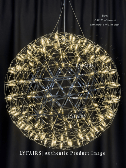 Round Starry Sky Chandelier Light Fire Ball Ceiling Lighting for Living Room/Cottage