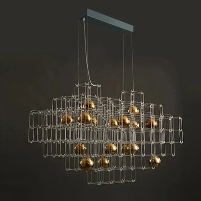 Lampadario moderno a cubo tridimensionale in acciaio inossidabile