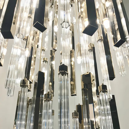 Lampadario moderno di lusso a 7 livelli in vetro galleggiante, montaggio a filo per soffitti alti/scale/bifamiliari