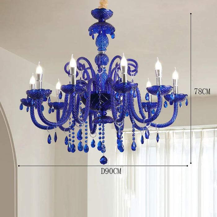 Nordic Klein Blue Candle Crystal Chandelier for Living Room/Bedroom