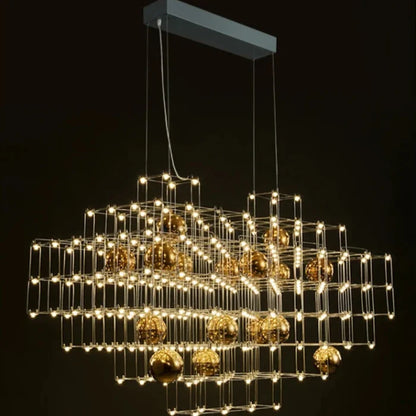 Lampadario moderno a cubo tridimensionale in acciaio inossidabile