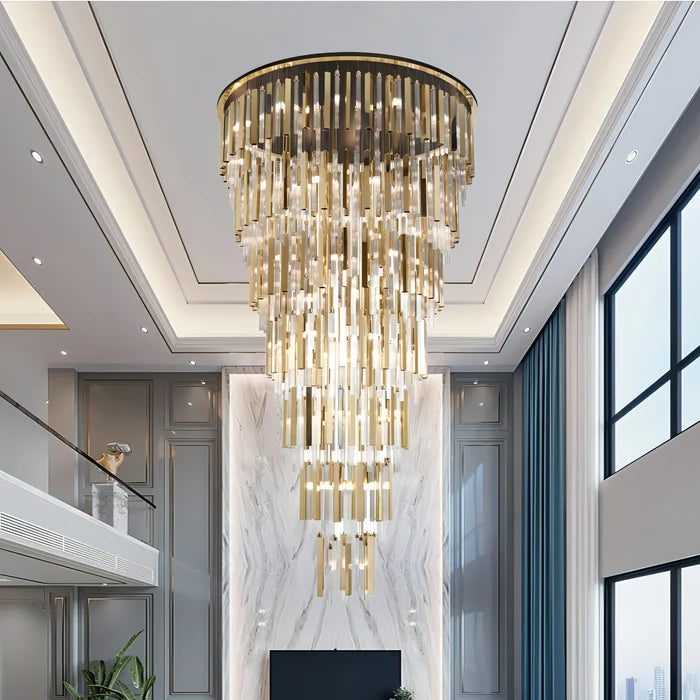Lampadario moderno di lusso a 7 livelli in vetro galleggiante, montaggio a filo per soffitti alti/scale/bifamiliari