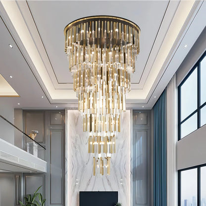 Lampadario moderno di lusso a 7 livelli in vetro galleggiante, montaggio a filo per soffitti alti/scale/bifamiliari