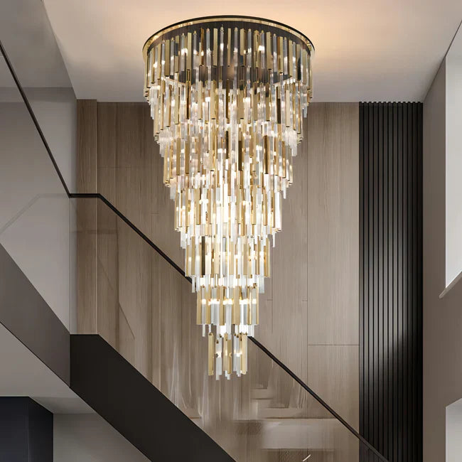 Lampadario moderno di lusso a 7 livelli in vetro galleggiante, montaggio a filo per soffitti alti/scale/bifamiliari